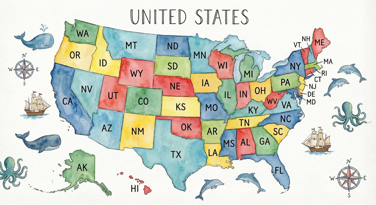 Watercolor States Labeled
